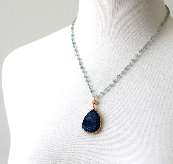 Deep Blue Druzy necklaces by Peggy Li