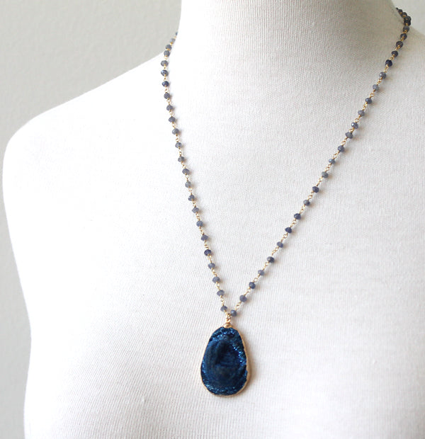 Deep Blue Druzy necklaces by Peggy Li