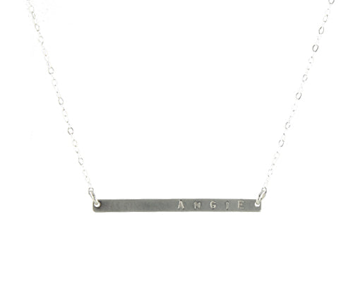 Skinny stamped bar necklace sterling silver