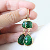 Emerald Green Earrings, gold plate