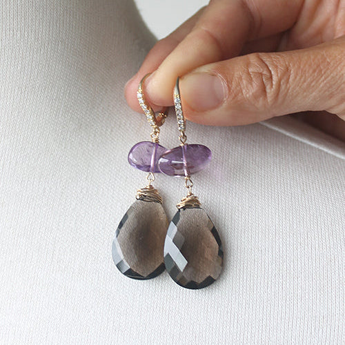 Amethyst and Smoky Quartz Earrings