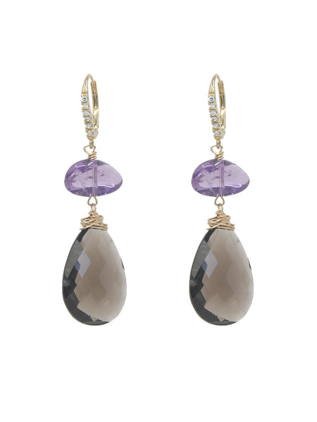 Amethyst Smoky Quartz Earrings