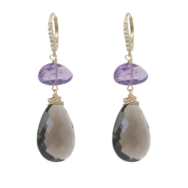 Amethyst Smoky Quartz Earrings