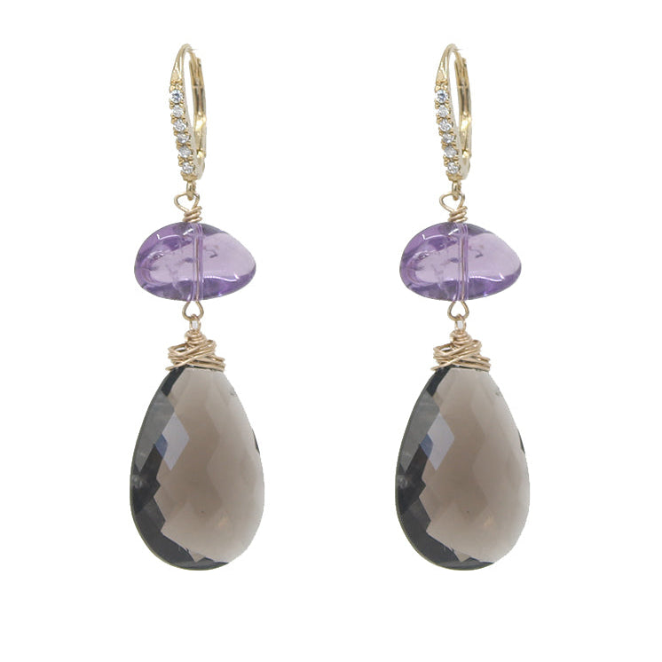 Amethyst Smoky Quartz Earrings