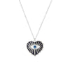 Heart-shaped necklace with an eye design on a white background