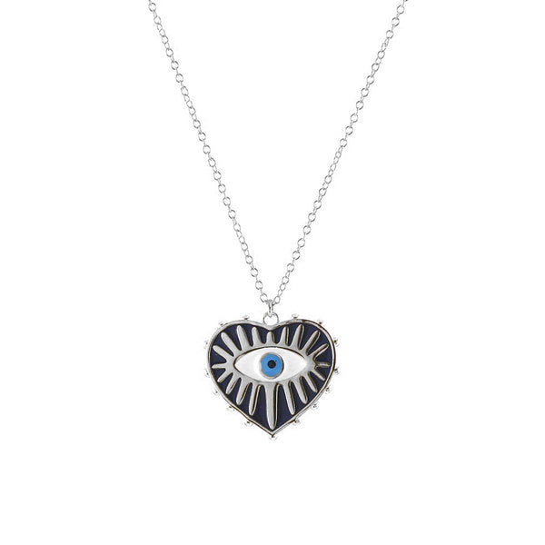 Heart-shaped necklace with an eye design on a white background