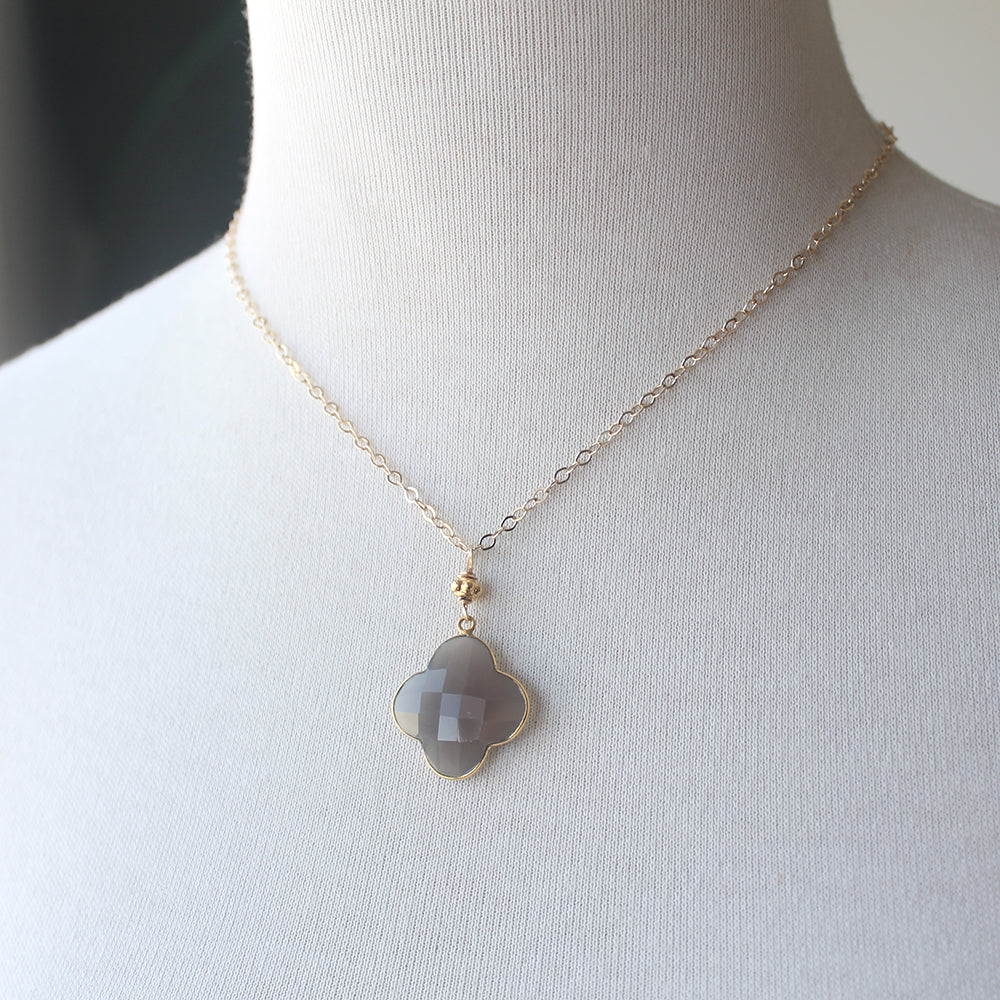 Smoky Chalcedony Clover Necklace