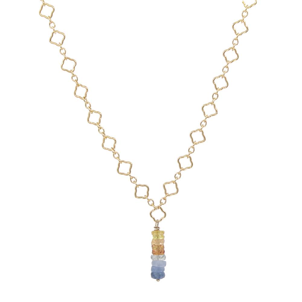 Necklace with gold chain and multicolored sapphires 