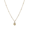 Gold heart-shaped pendant necklace on a white background