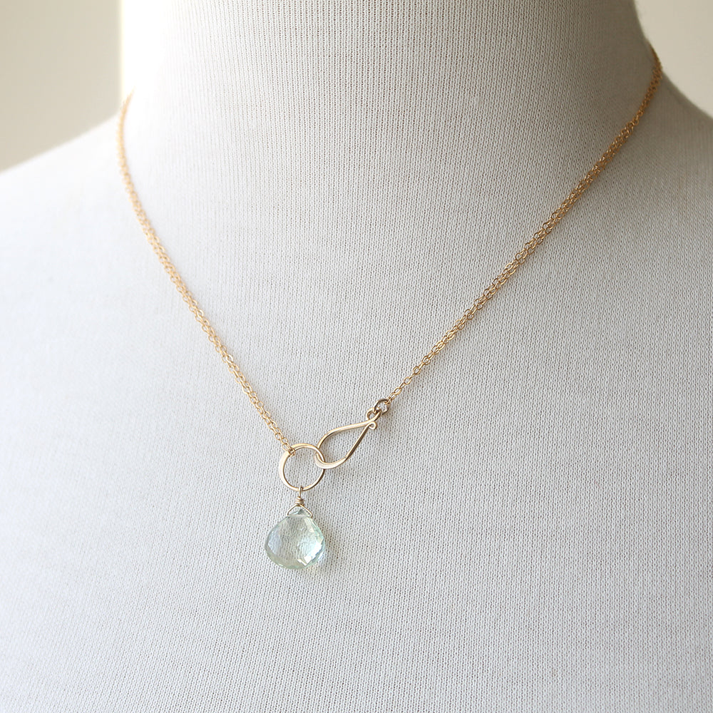Front clasp necklace, green amethyst