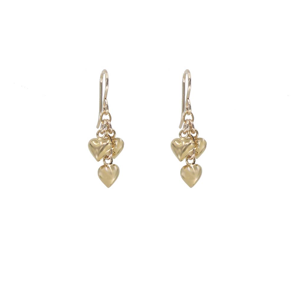 Gold heart-shaped earrings on a white background
