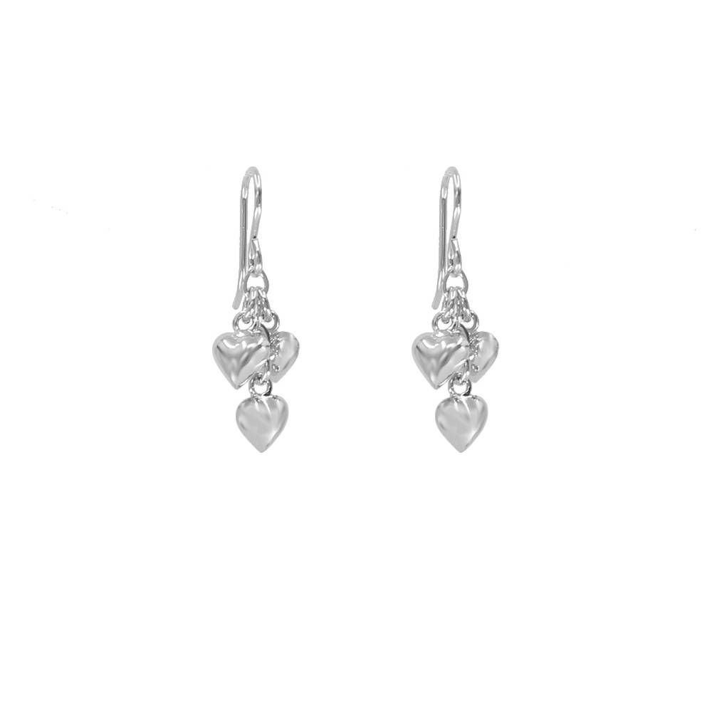 Silver heart-shaped earrings on a white background