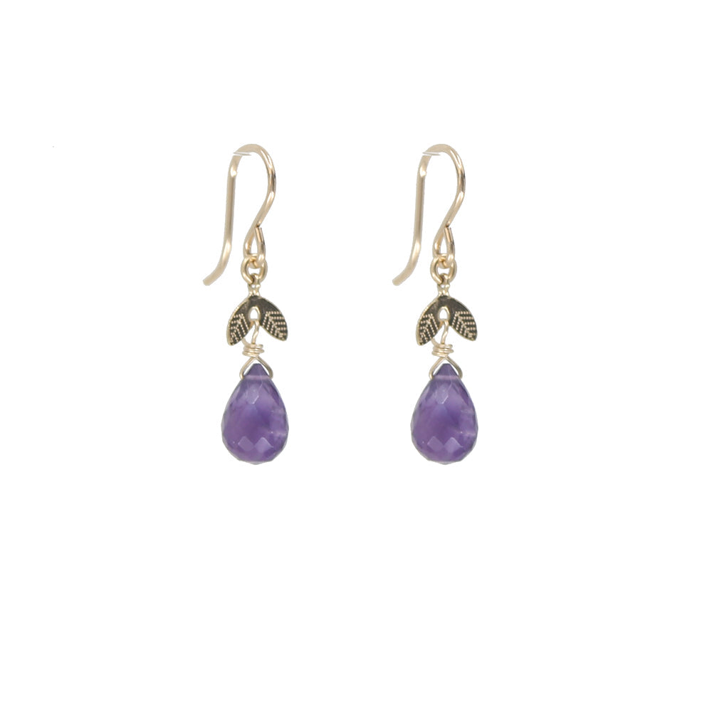 Leaf Top Earrings, amethyst