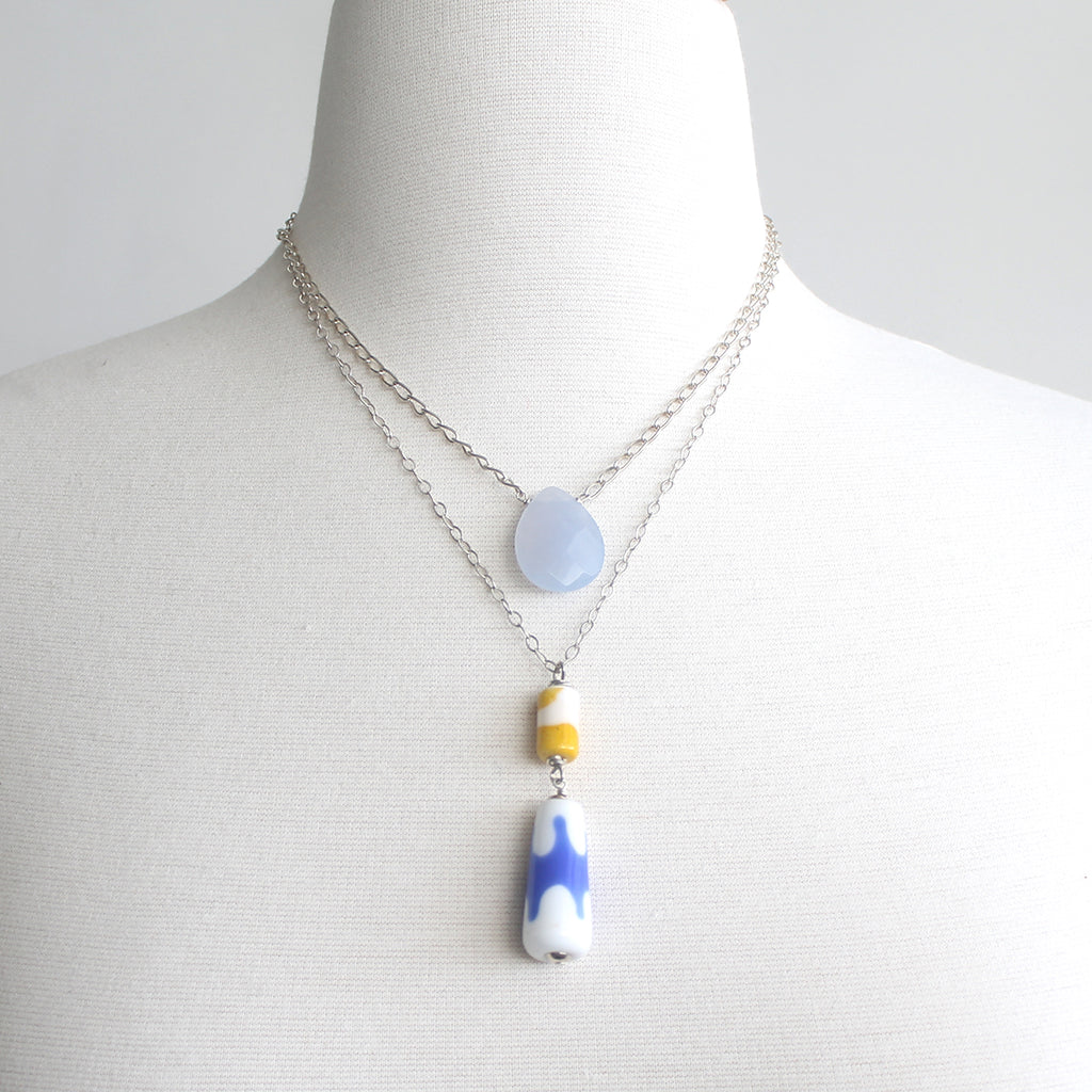 Blue and yellow necklaces