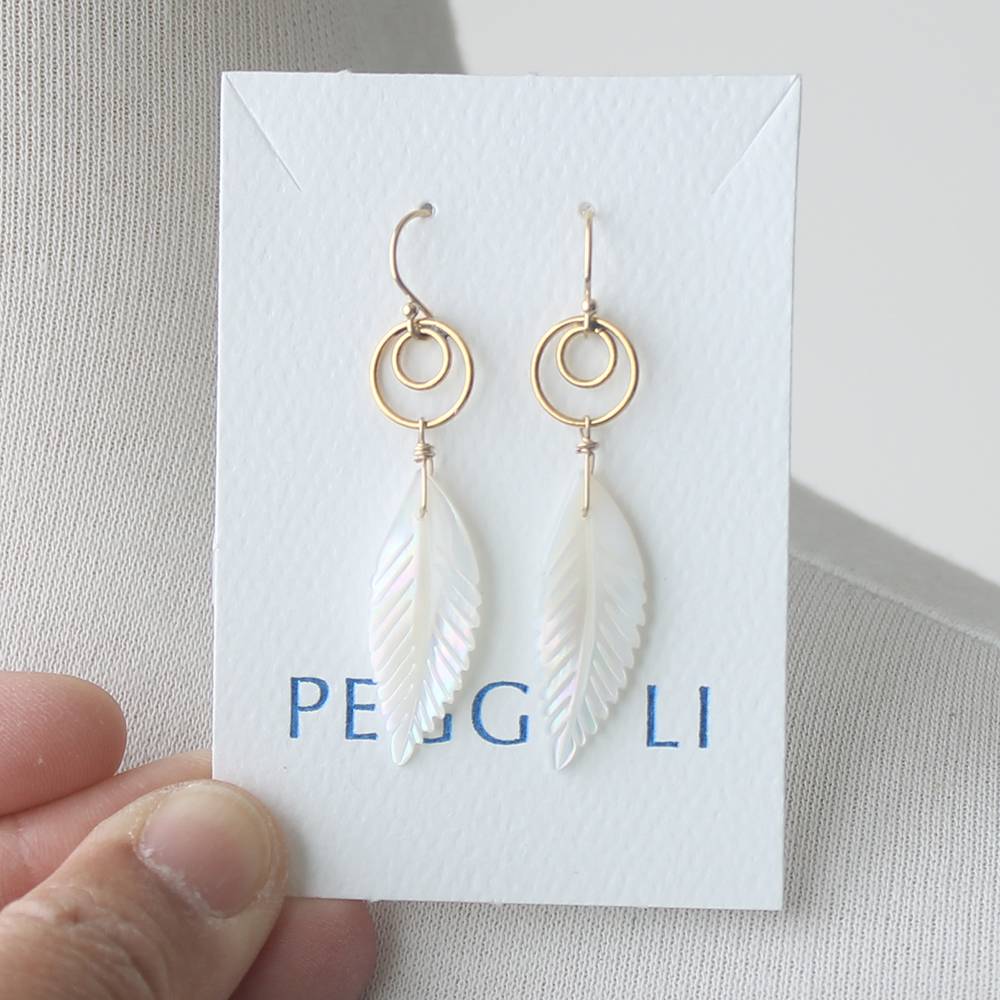 Mother of Pearl Leaf or Feather Earrings