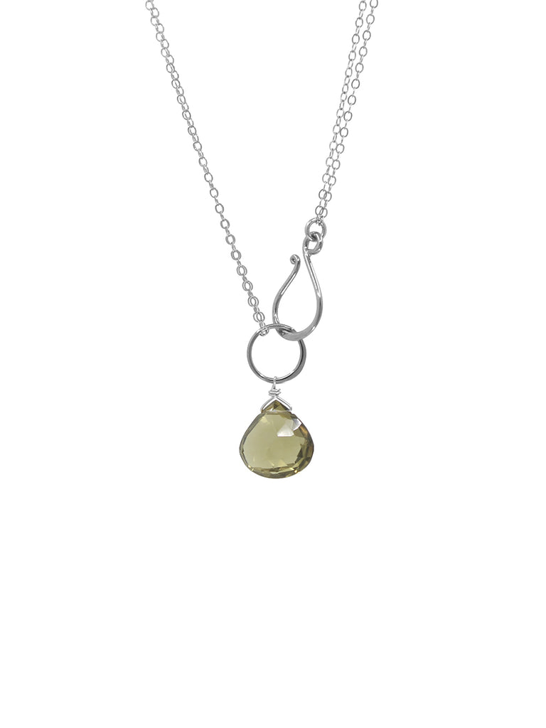 Olive Stone Front Clasp silver necklace