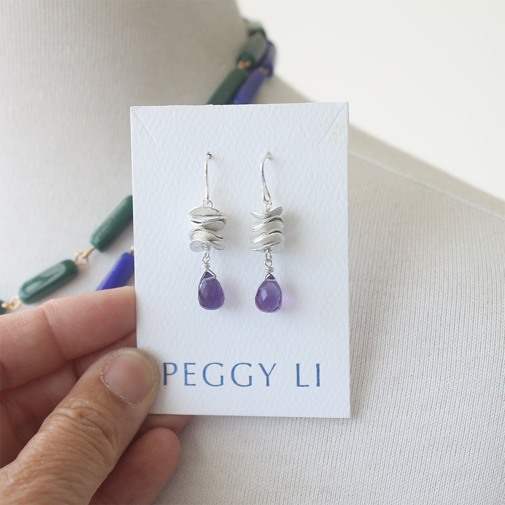 Petal Gem Earrings, silver