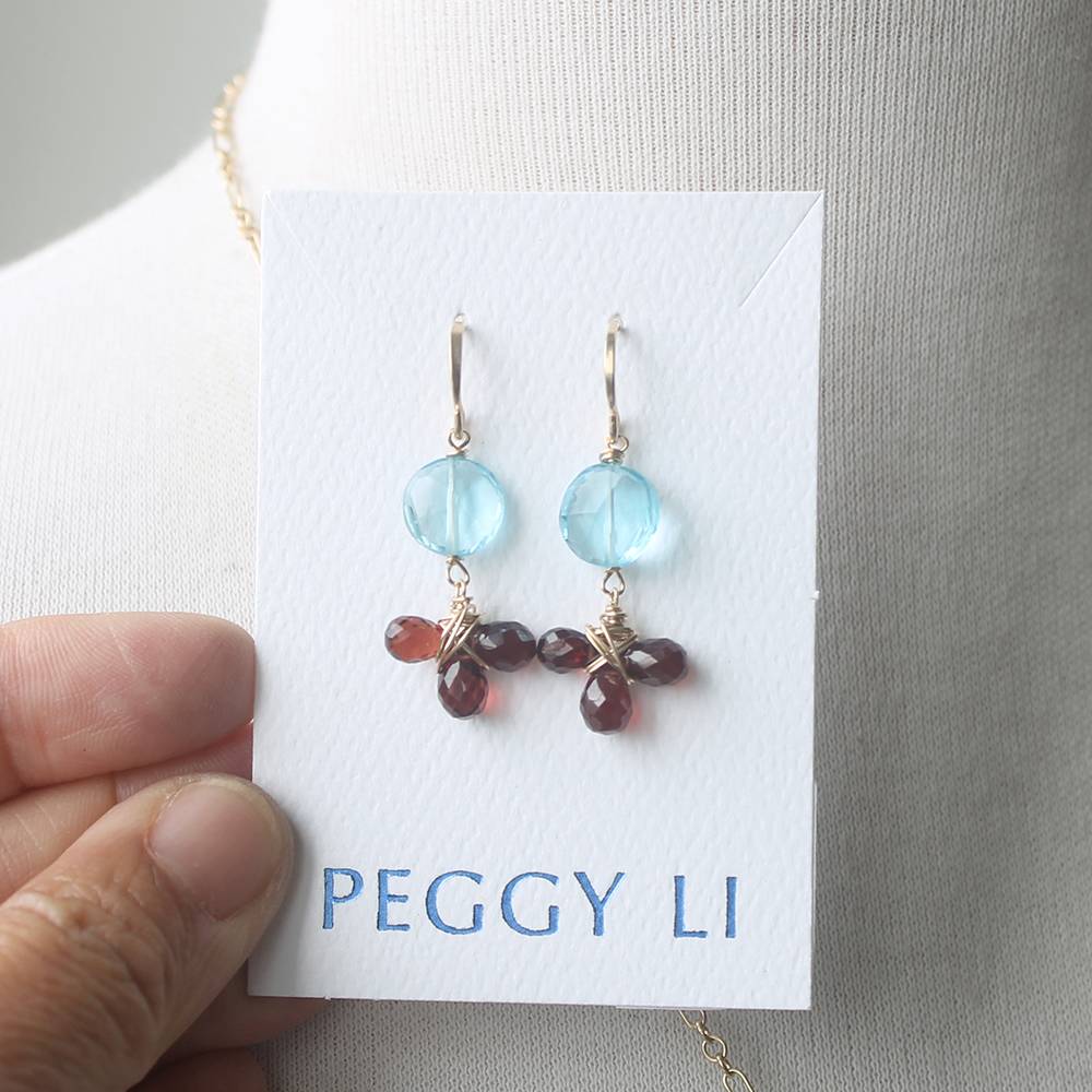 Red white and blue gemstone earrings