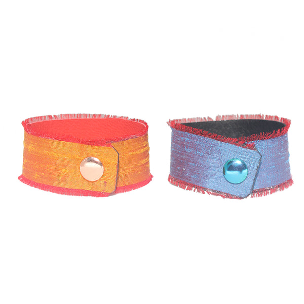 Orange and Blue Dupioni silk cuffs