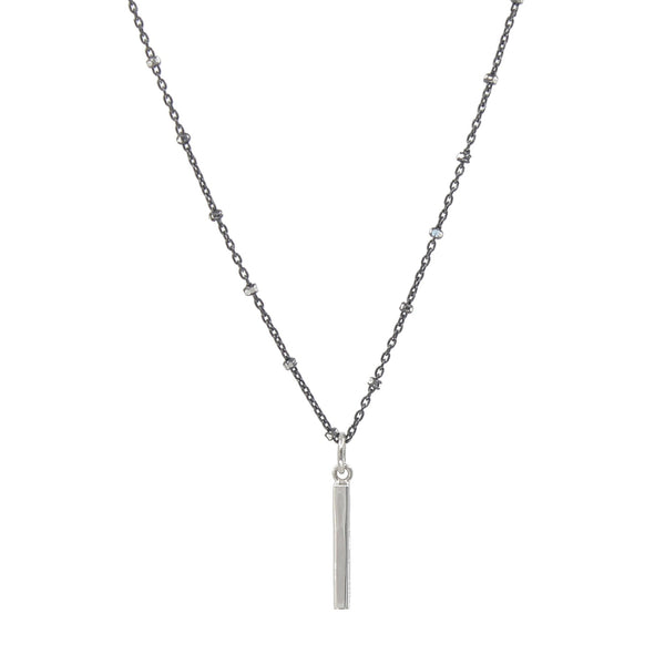 Oxidized Beaded Bar Necklace, silver