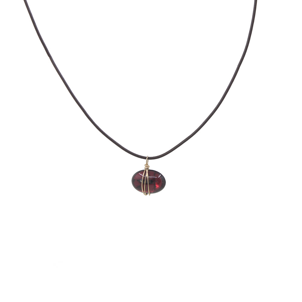 Small Oval Vintage Glass Necklace, ruby