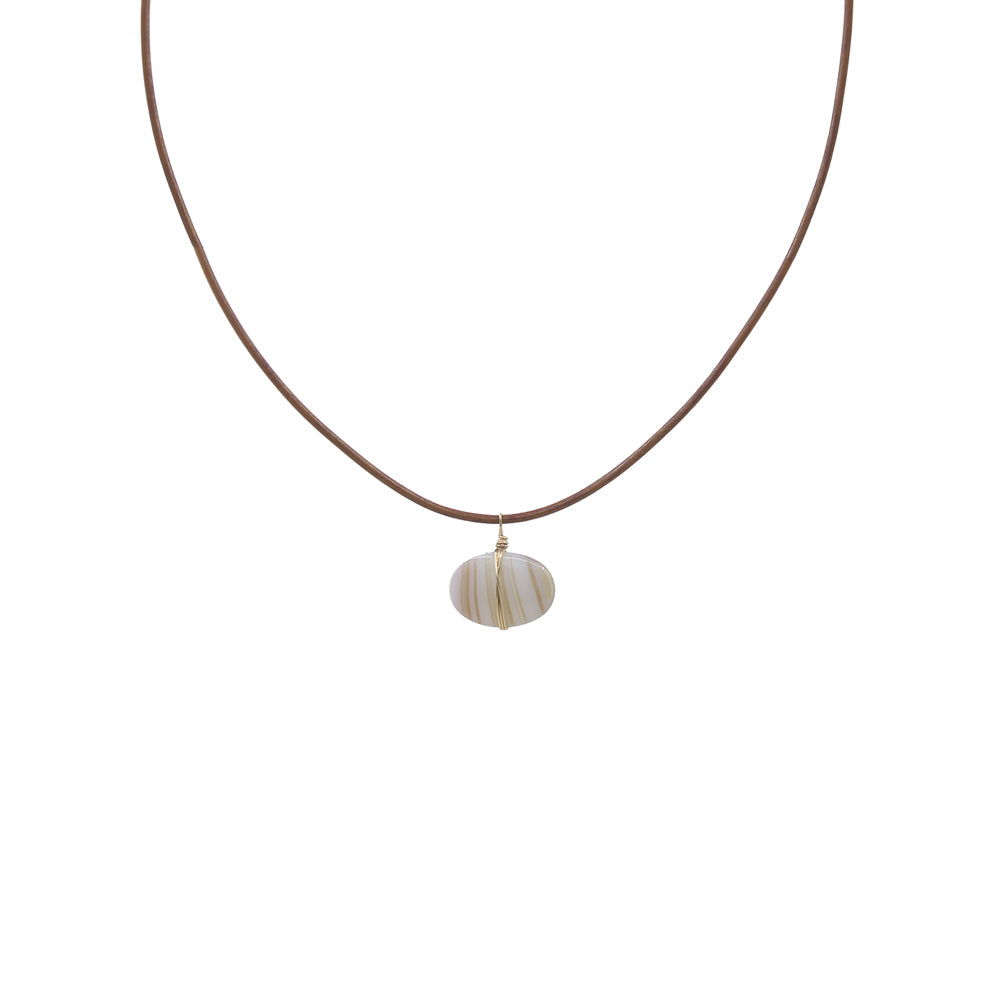 Small Oval Vintage Glass Necklace, tan
