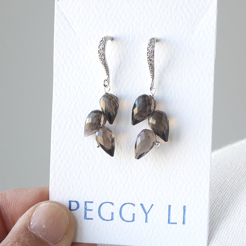 Sparkle Hook Earrings, smoky topaz