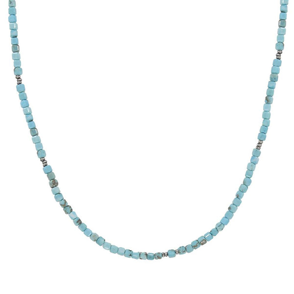 Square turquoise beaded necklace