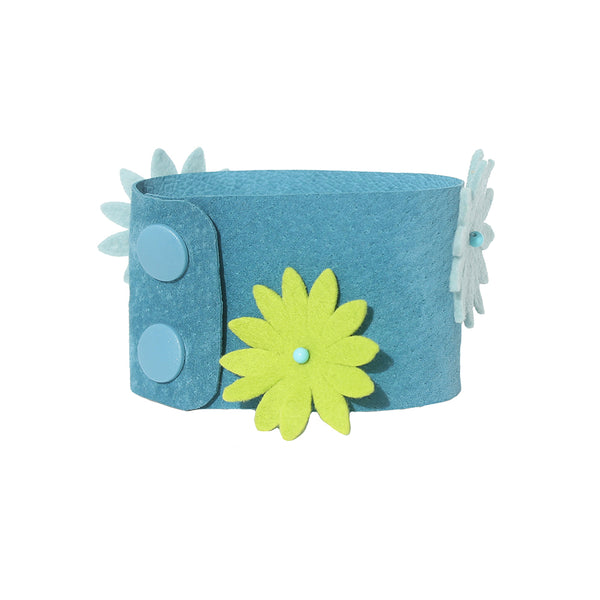 Blue suede cuff with felt flowers