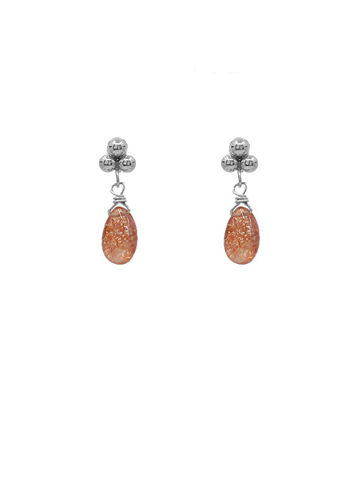 Sunstone Pyramid Post Earrings, silver