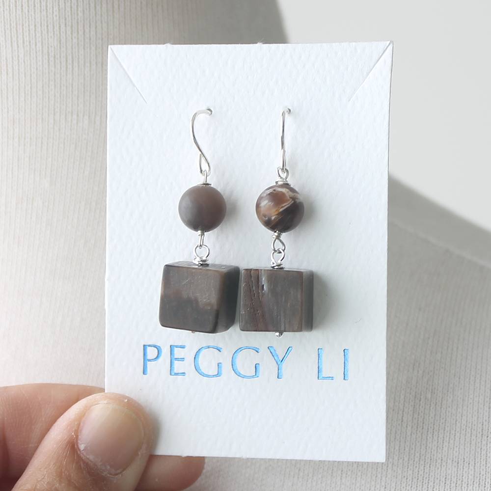 Wood Opal Block Earrings