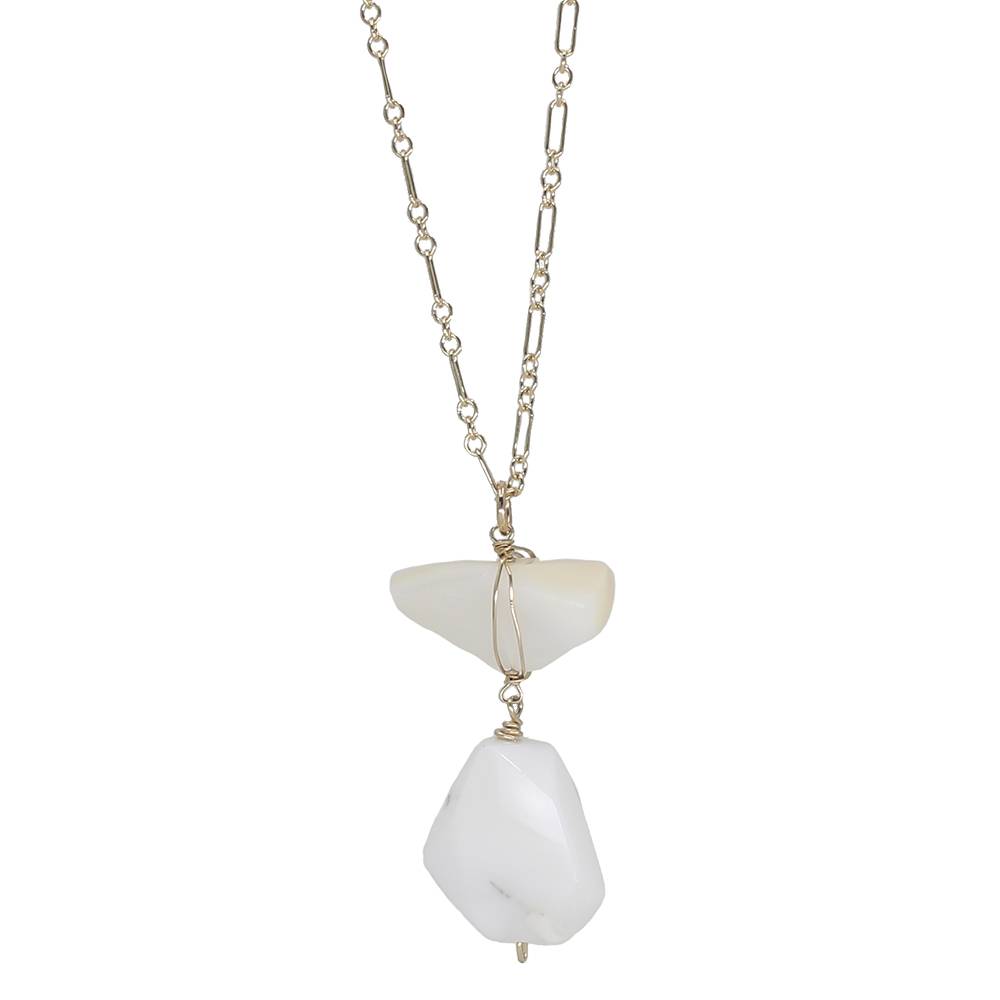 Necklace with white stone pendant on a white background