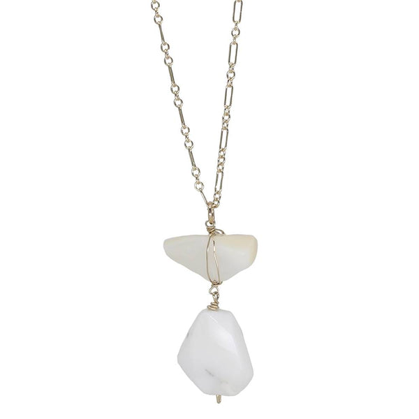 Necklace with white stone pendant on a white background