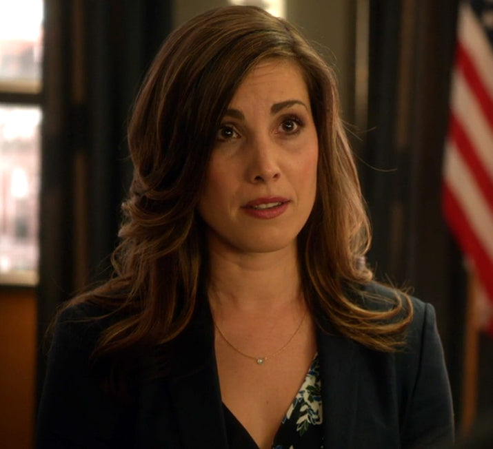 Susan Williams (Carly Pope) blue gem necklace on Arrow