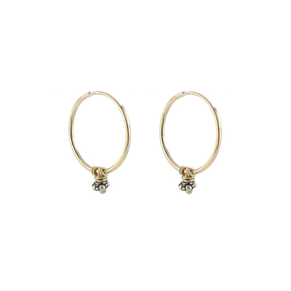 14k petite hoop earrings with bead detail