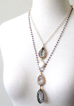 Agate slice necklaces with pearl by Peggy Li