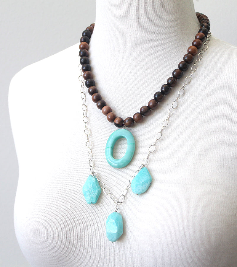 Amazonite and tiger ebony necklace