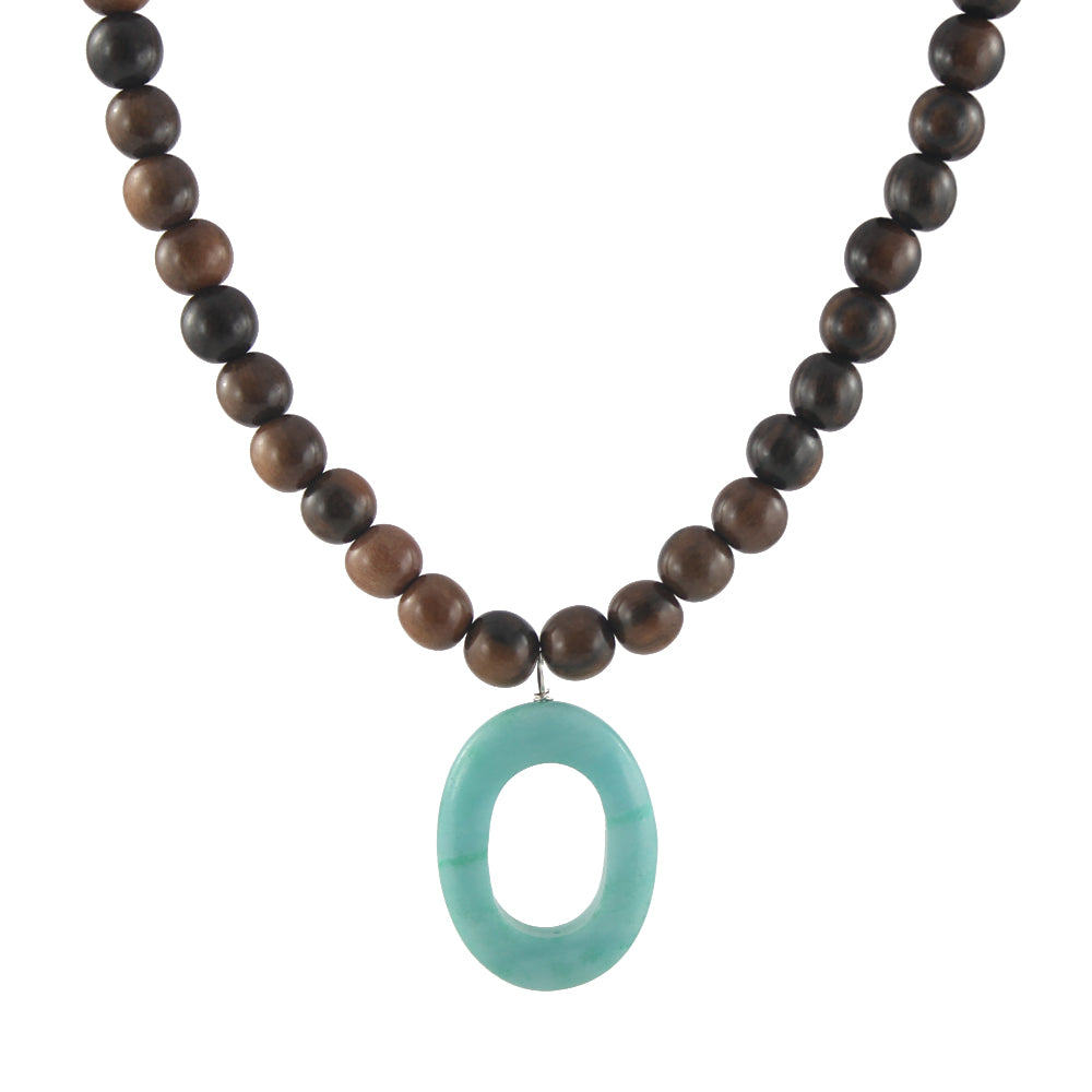 Wood and amazonite stone necklace