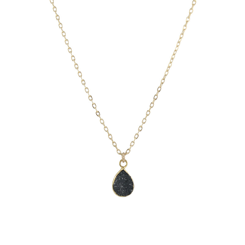 Black Druzy Teardrop Necklace