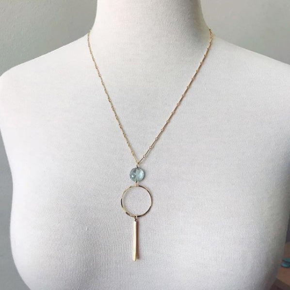 Blue Quartz Bar Necklace, 14k gold-filled