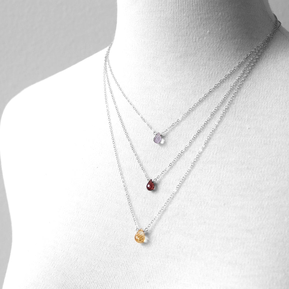 Birthstone gem necklaces, silver