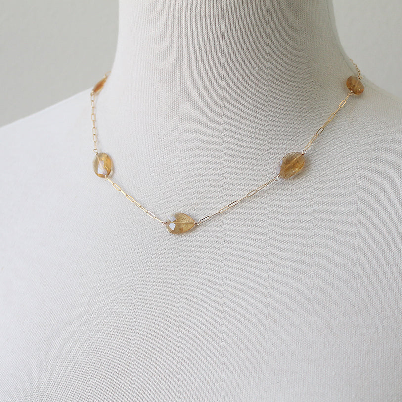 Citrine stone necklace on gold chain
