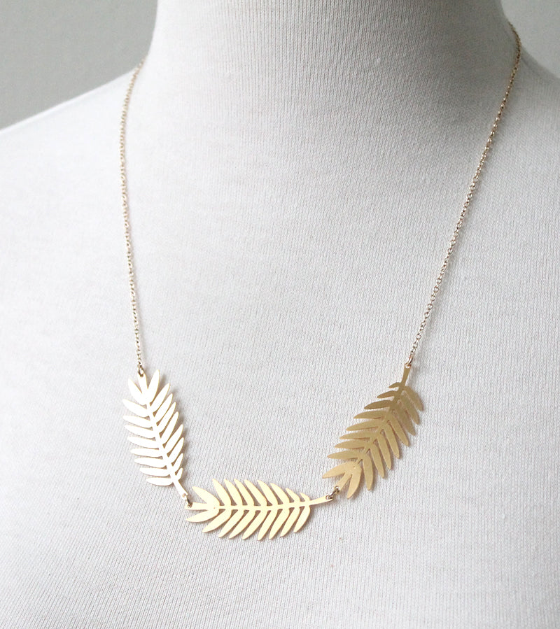 Fern Frond Necklace, gold plate