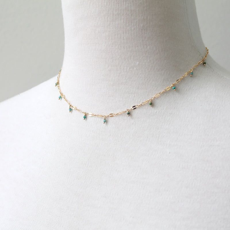 Lace chain necklace with turquoise beads