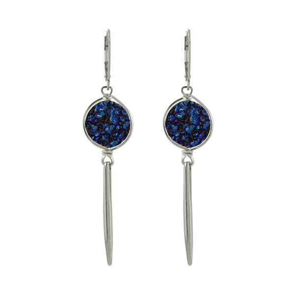 Short Druzy Spike Earrings silver and blue