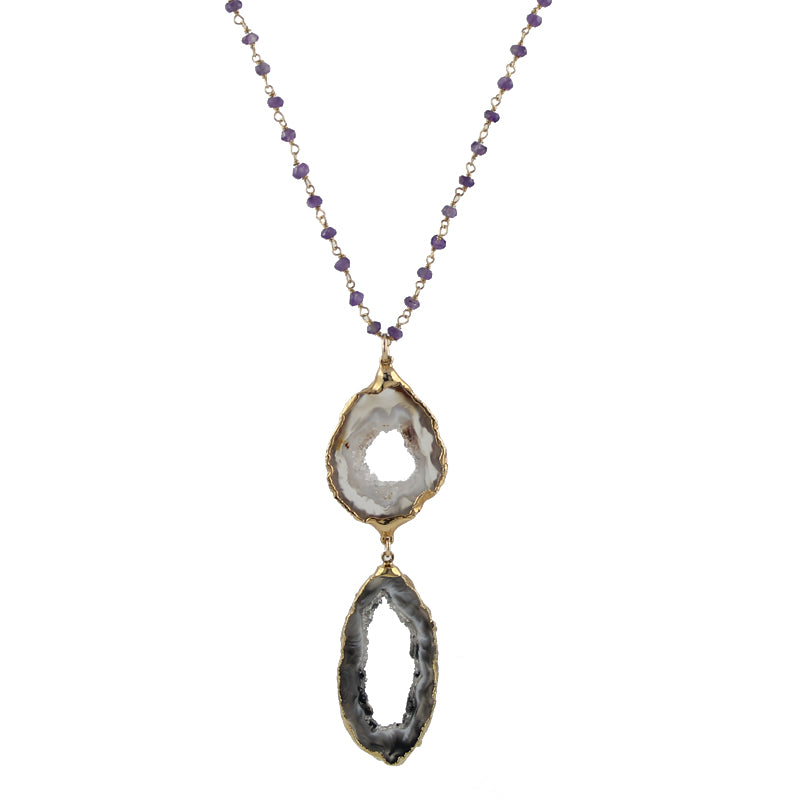 Agate slice necklace duo