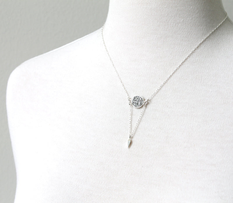 Druzy Spike Necklace in silver on silver