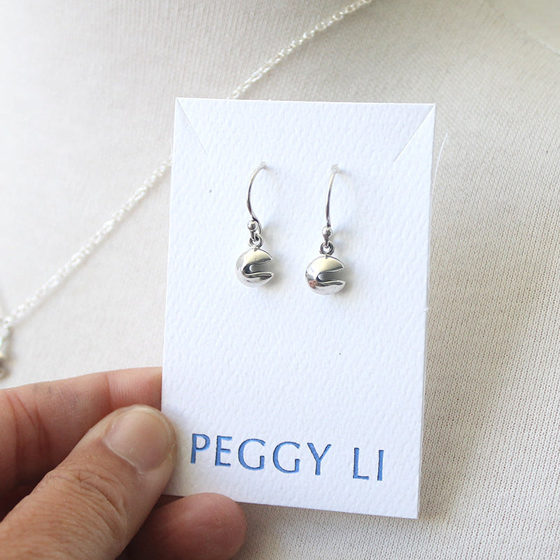 Silver fortune cookie earrings