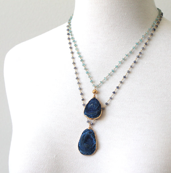 Deep Blue Druzy necklaces by Peggy Li