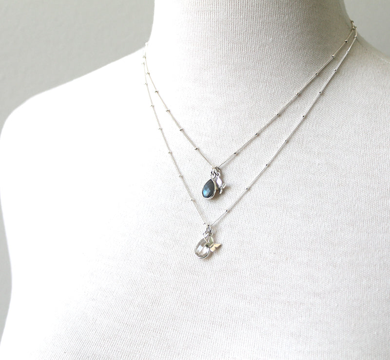 Teardrop gemstone necklace, silver